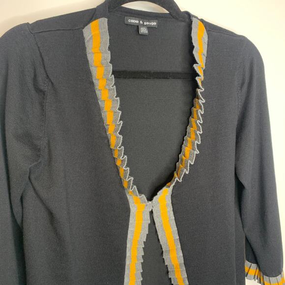 Cable & Gauge Black Gold Gray Pleat Neck Cardigan Sz Medium - Picture 3 of 5